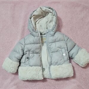 Michael Kors Gray Puffer Jacket with Cream Accents